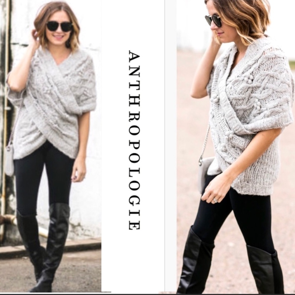 Anthropologie Sleeping Snow Cabled Crossover Wrap